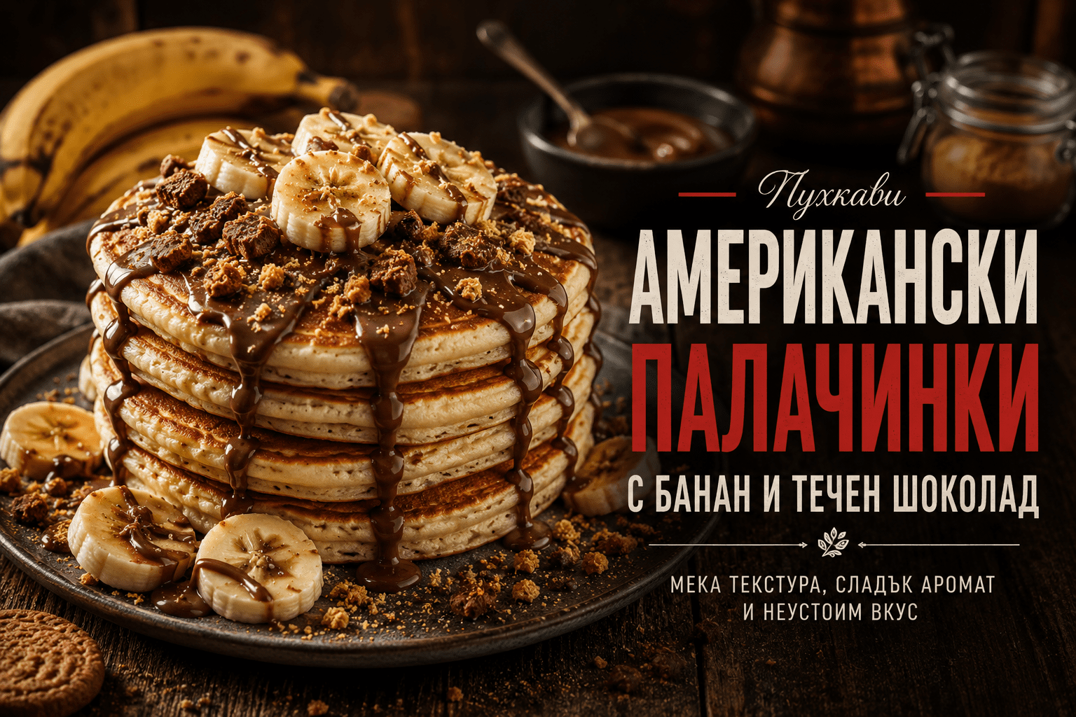 Американски палачинки с банан и течен шоколад